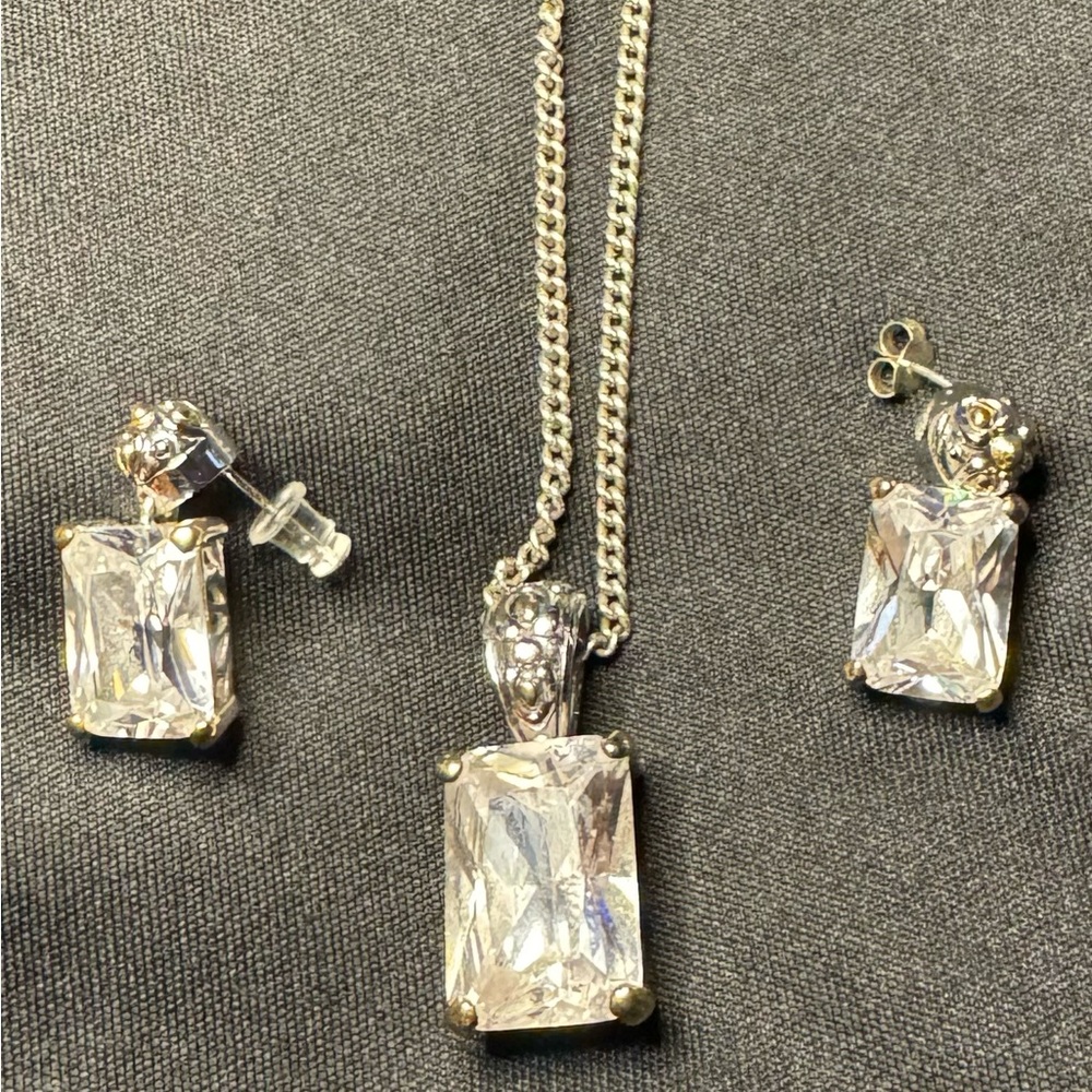 Sparkle Crystal stone sterling silver necklace with matching earrings